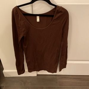Brown wide neck long sleeve super stretch
